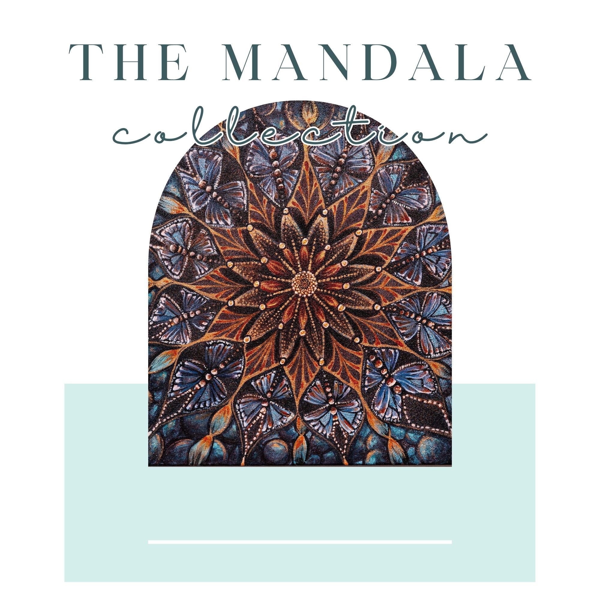 Intricate orange and blue butterfly mandala artwork by Melissa Malcolm. 