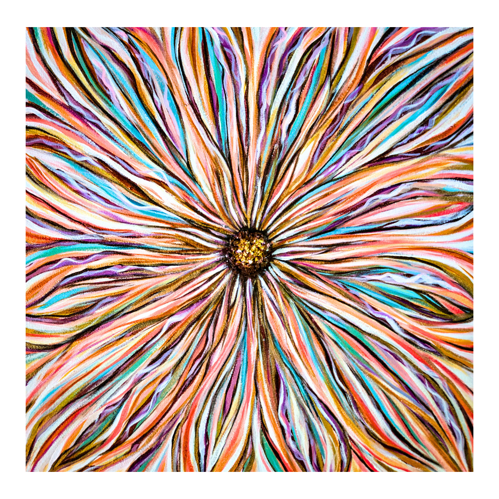 BECOMING | Original 20x20 Mixed media Mandala Floral Painting | Flower Power Art
