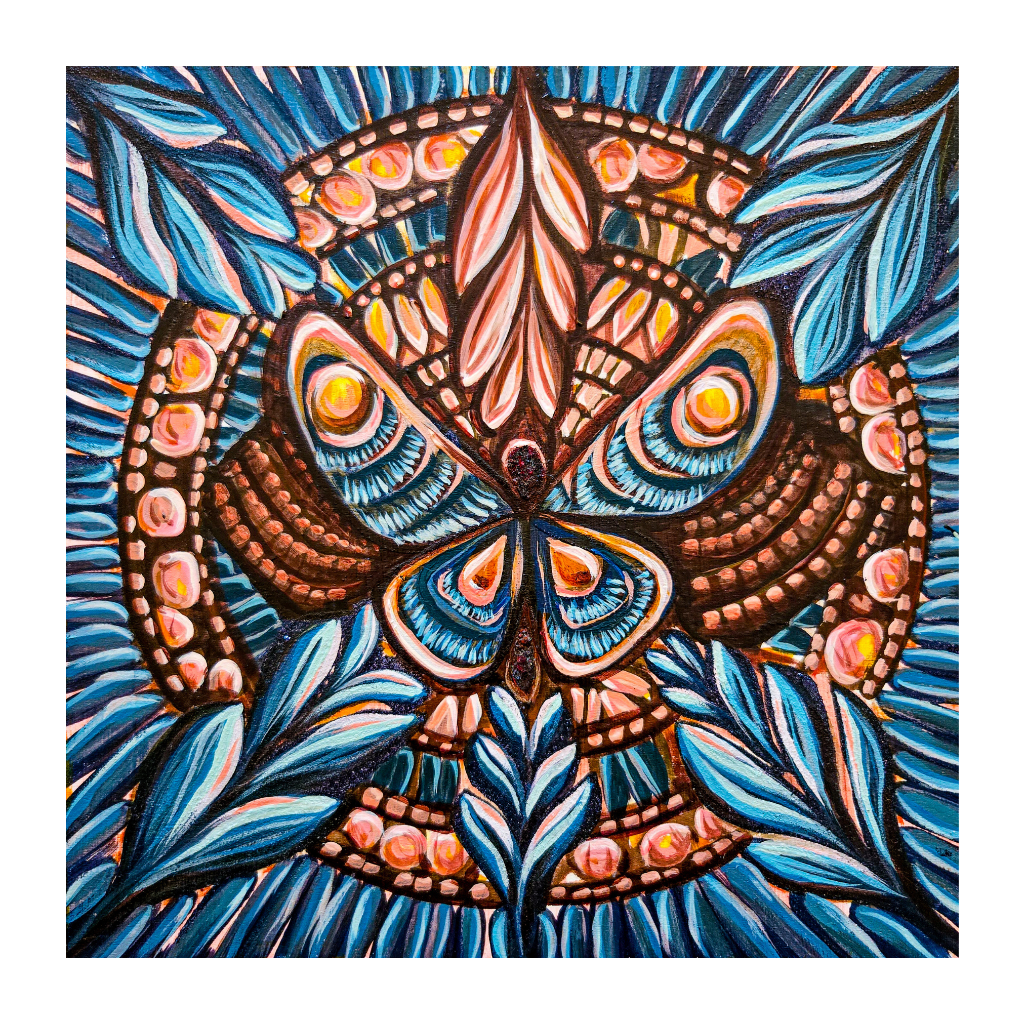 GIVE IT TIME in Royal Blue| Original 20x20 Mixed media Mandala Floral Painting | Metamorphosis |Butterfly Painting