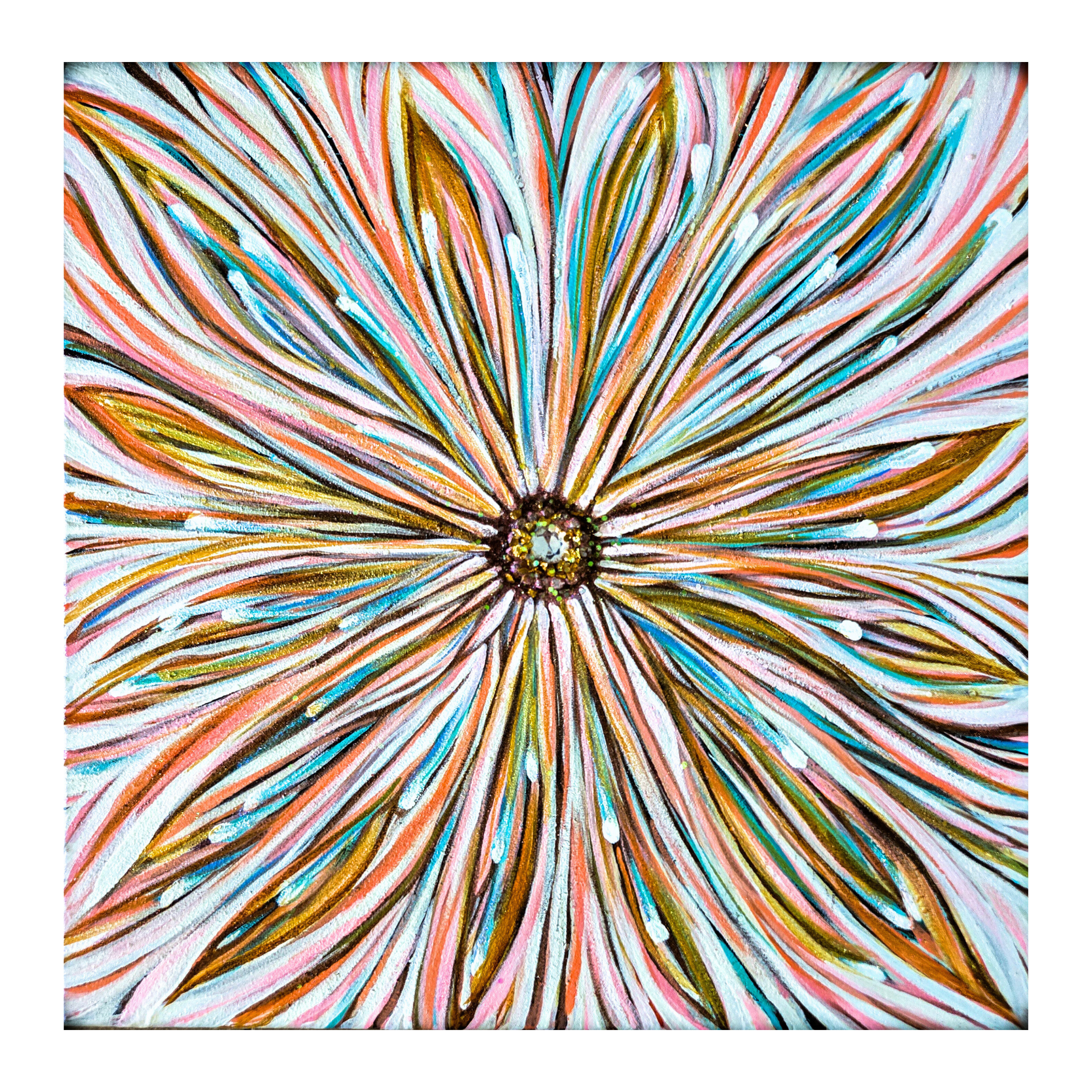 GLOW WITHIN| Original 20x20 Mixed media Mandala Floral Painting | Flower Power Art