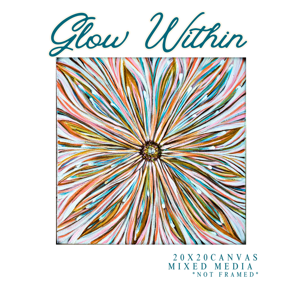 GLOW WITHIN| Original 20x20 Mixed media Mandala Floral Painting | Flower Power Art