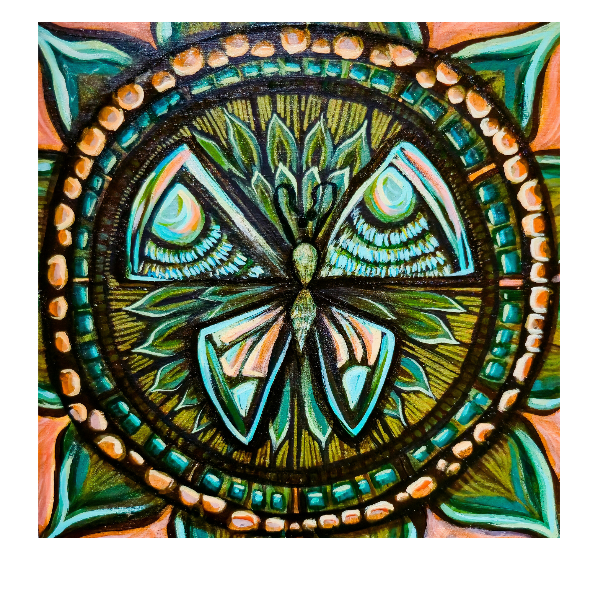 GIVE IT TIME Green | Original 20x20 Mixed media Mandala Floral Painting | Metamorphosis |Butterfly Painting