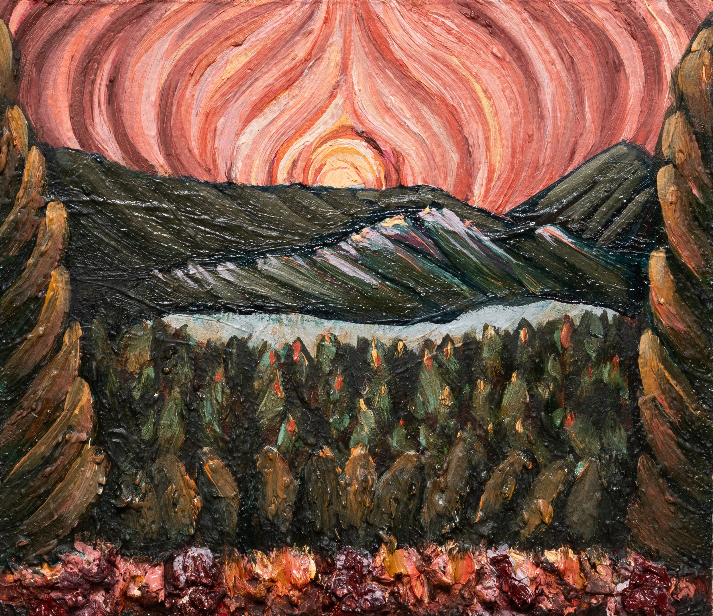 San Juan Islands Golden Hour Blanket | Washington Floral & Cypress Painting| PNW Landscape Art  | San Juan Islands Art