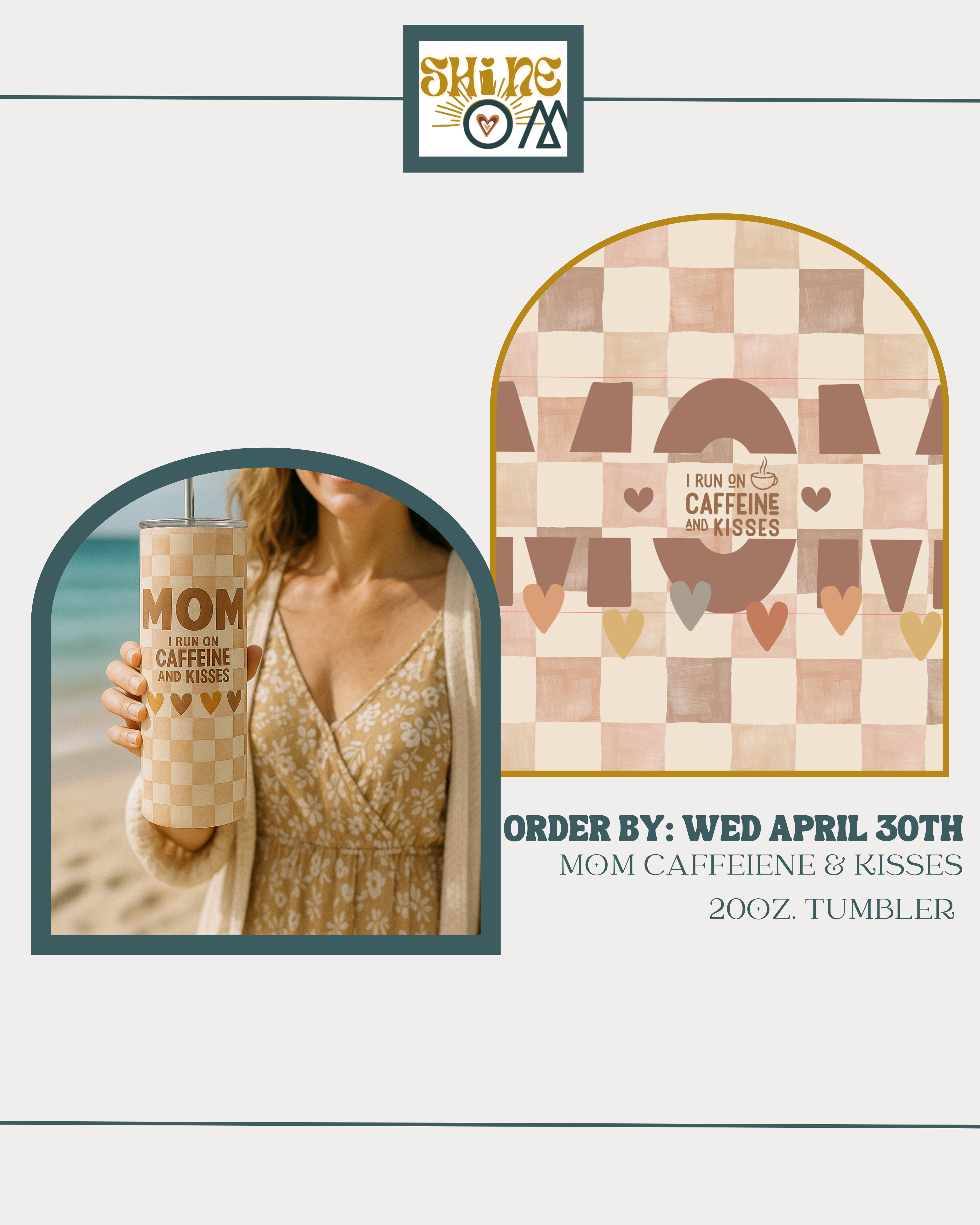 MOM Tumbler | I Run On Caffeine & Kisses | Gift for Mom & Grandma | 20oz. Tumbler