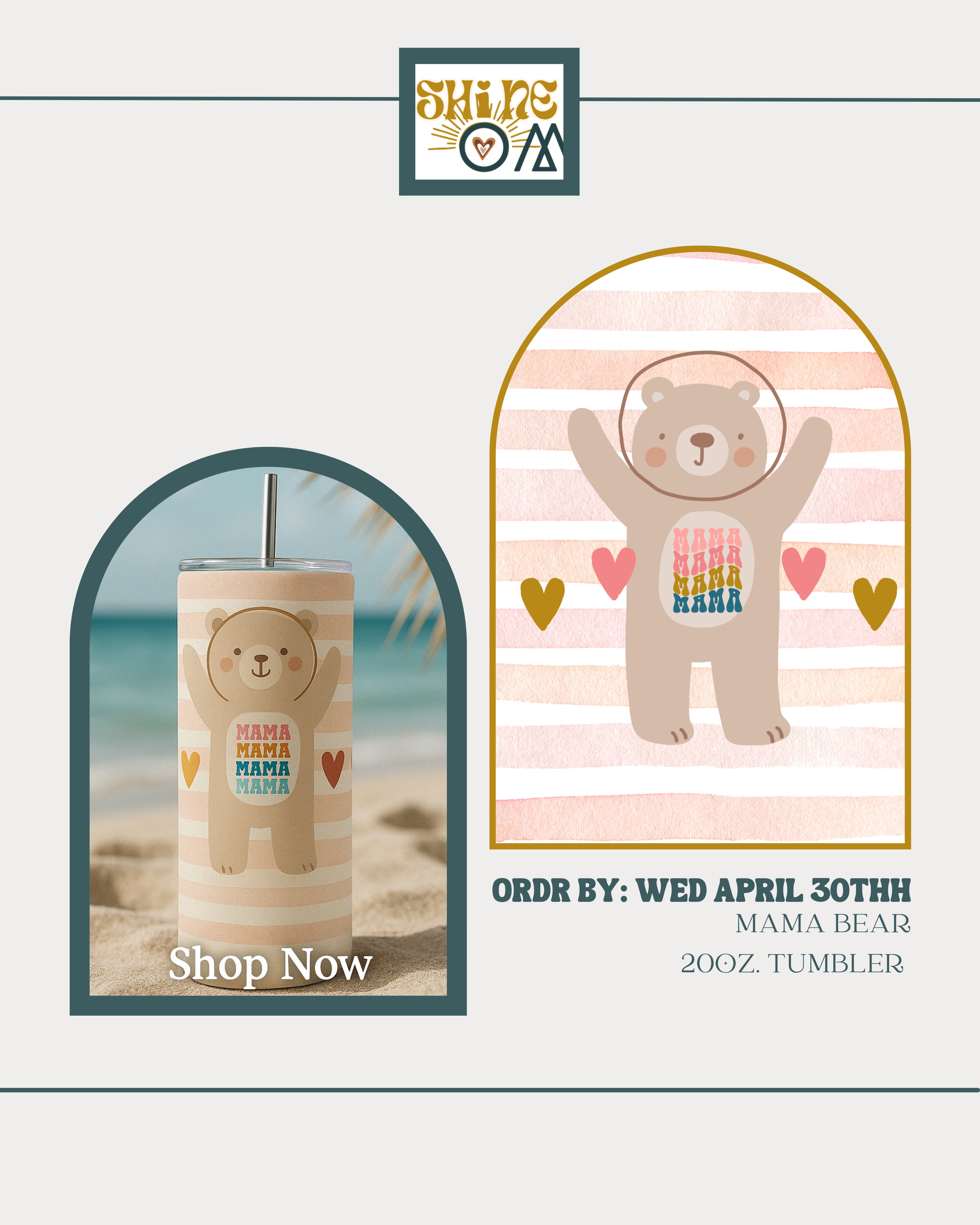 Mama Bear Tumbler| Cute Teddy Bear Mom Mug| Gift for Mom & Grandma | 20oz. Tumbler