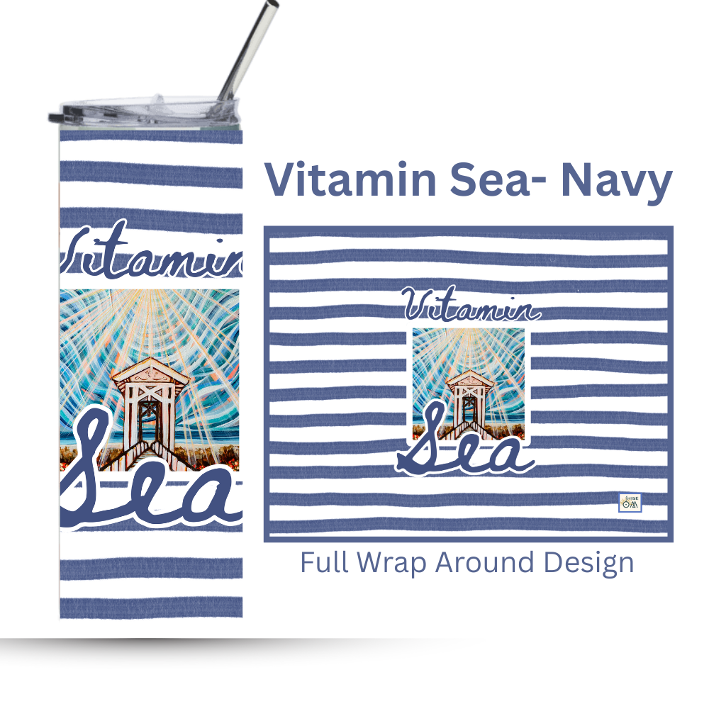 Vitamin Sea Navy Stripe| Carillon Pavilion | 30A Collection | 20oz. Steel Tumbler with positive quote